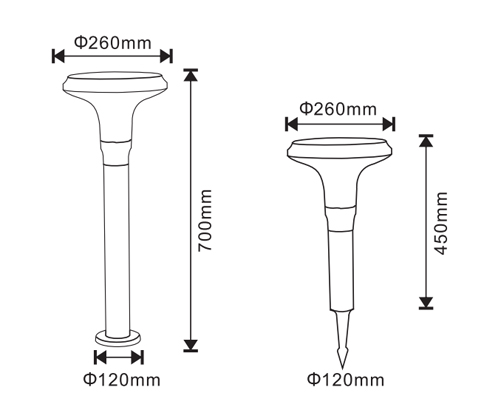 (QDTYN-CP007)现代简约LED太阳能草坪灯座式\插地式草坪灯尺寸图