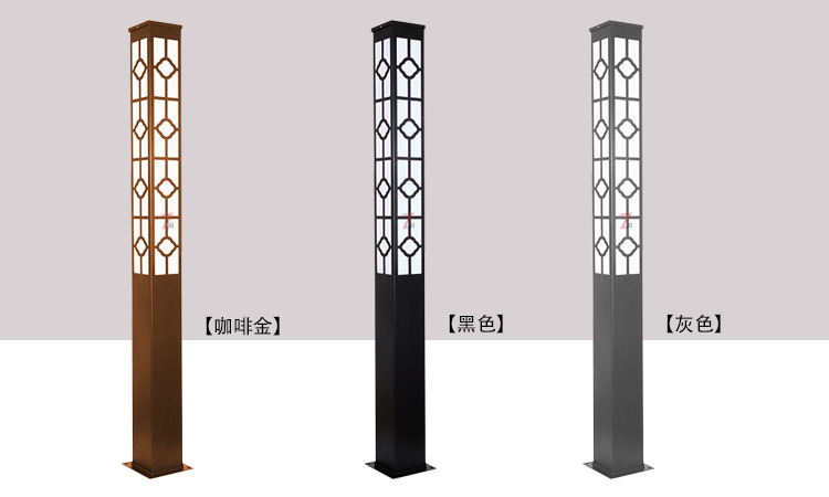 (QDJGDZ-028)3米中式园林方形庭院榴莲视频污版柱咖啡金、黑色、灰色灯体效果图